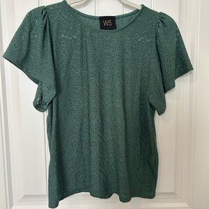 W5 Teal Eyelet Short Sleeve Top